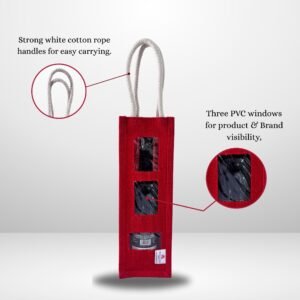 Red Jute Wine Bag With Window